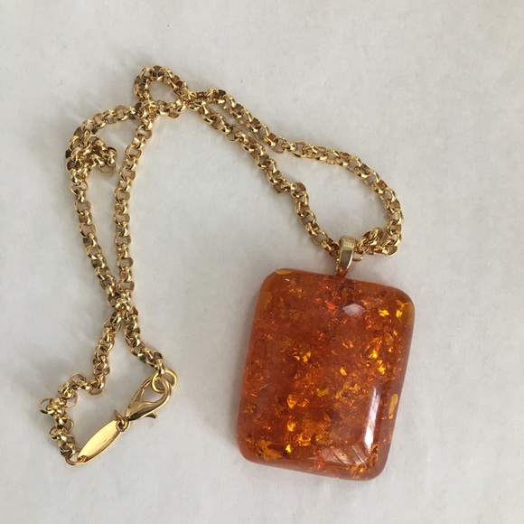 Man made honey amber gold plated sterling silver pendant - Picture 2 of 9